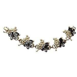 Vintage Sarah Coventry Bracelet Golden Grape Clusters and Black Flowers 7in.